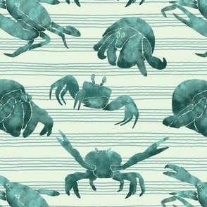 Textured Teal Crabs | Light striped background