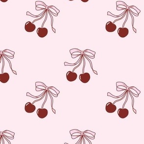Coquette Pink and Red French Ribbon Bow and Cherries. - Medium