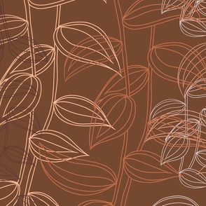 Jumbo - A Warm & Earthy Wall of Trailing Hand Drawn Tropical Leaves of Tradescantia Zebrina Houseplant - Copper, Peach Fuzz, Russet, Brown