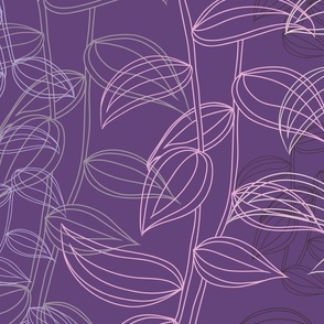 Jumbo - A Tranquil & Calming Wall of Trailing Hand Drawn Tropical Leaves of Tradescantia Zebrina Houseplant - Berry, Purple, Lilac, Pink