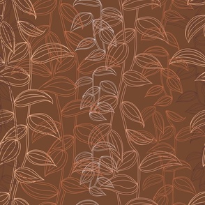 Large - A Warm & Earthy Wall of Trailing Hand Drawn Tropical Leaves of Tradescantia Zebrina Houseplant - Copper, Peach Fuzz, Russet, Brown