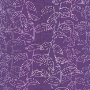 Large - A Tranquil & Calming Wall of Trailing Hand Drawn Tropical Leaves of Tradescantia Zebrina Houseplant - Berry, Purple, Lilac, Pink