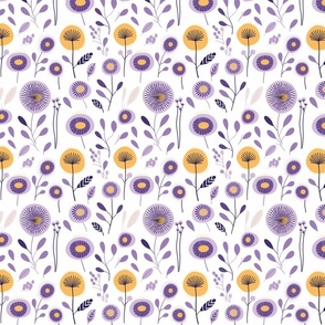 Lavender, Purple and Mustard Yellow Midcentury Modern Floral