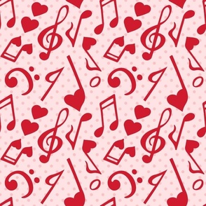 Large Scale Love Notes Valentine Heart Music Red on Pink