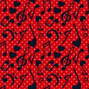 Large Scale Love Notes Valentine Heart Music Black on Red