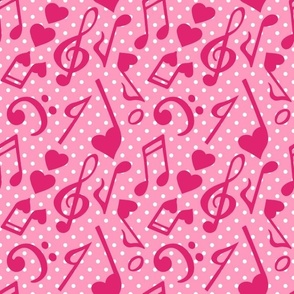 Large Scale Love Notes Valentine Heart Music Pink Polkadots