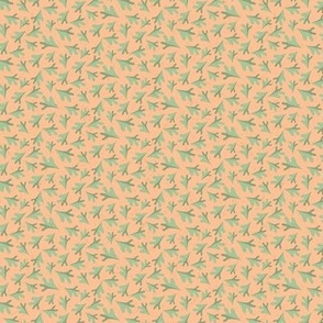 Tossed Two Tone Leaves in Soft Pastel Green on Pantone Peach Fuzz  Ground with Faux Texture Extra Small  Scale