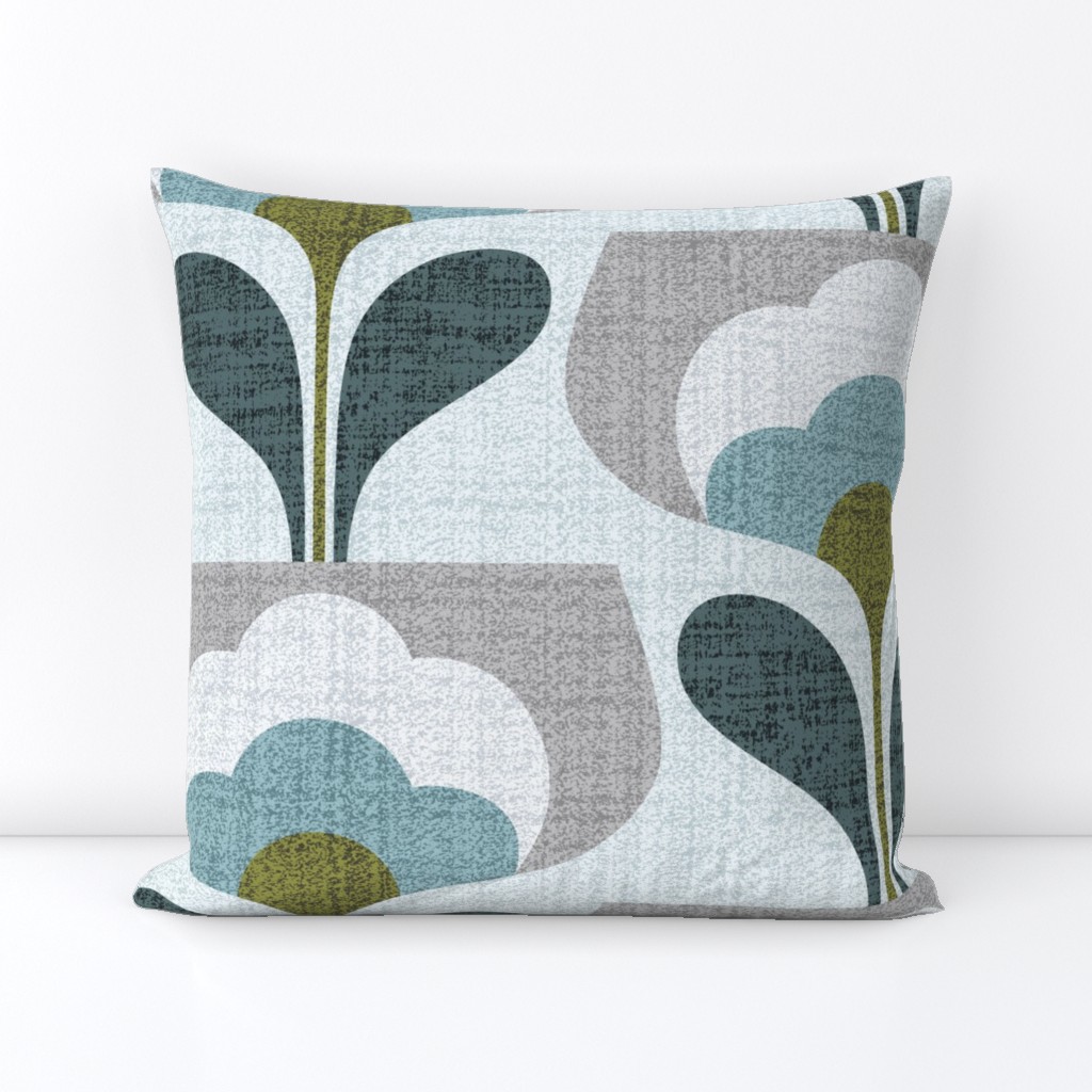 welcoming blooms-teal- jumbo-mid century modern