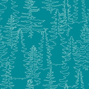 Alpine Trees Cabin Forest Light blue and Turquoise