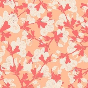 Flowering Quince | Pantone 2024 COY Peach Fuzz #FFBE98  - Large Scale, bold, bright, cheery, bold floral, vintage floral, flowering tree, blossoms, botanical wallpaper, teen, bedroom, patio, sunroom, summer decor, dopamine, boho