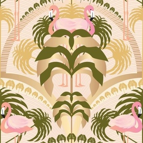 Flamingo Palms Welcome Gold Green Pink