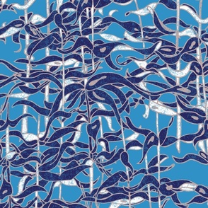 Textured Seaweed Botanical - Cerulean Blue, Navy Blue