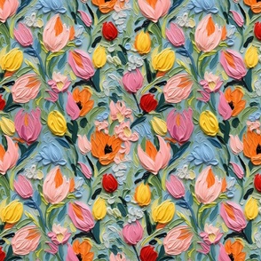Impasto Garden - Textured Tulip Bloom Fabric & Wallpaper