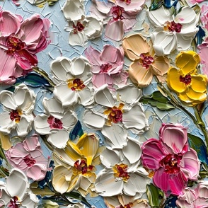 Thick Brush Florals - Impasto Painted Flower Fabric & Wallpaper