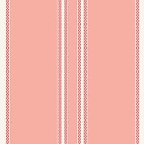(L) 6" red and white ticking stripe on peach pearl  pink 15