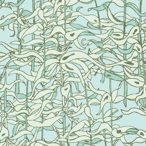 Textured Seaweed Botanical - Turquoise, Mint Green