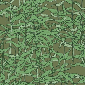 Textured Seaweed Botanical - Dark Olive Green 