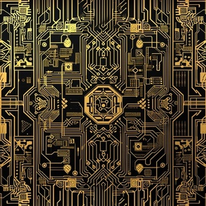 Cybernetic Conduits - High-Tech Circuit Fabric & Wallpaper 