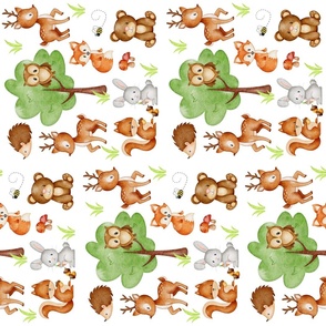 Watercolor Woodland Forest Animals Baby Nursery Rotated 