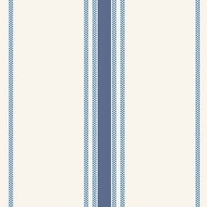 (L) 6" blue ticking stripe on eggshell white and blue 20
