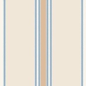 (L) 6" blue ticking stripe on cream and tan 21