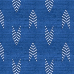 Geometric Chevron Arrows Inspired by African Mudcloth Blue and White