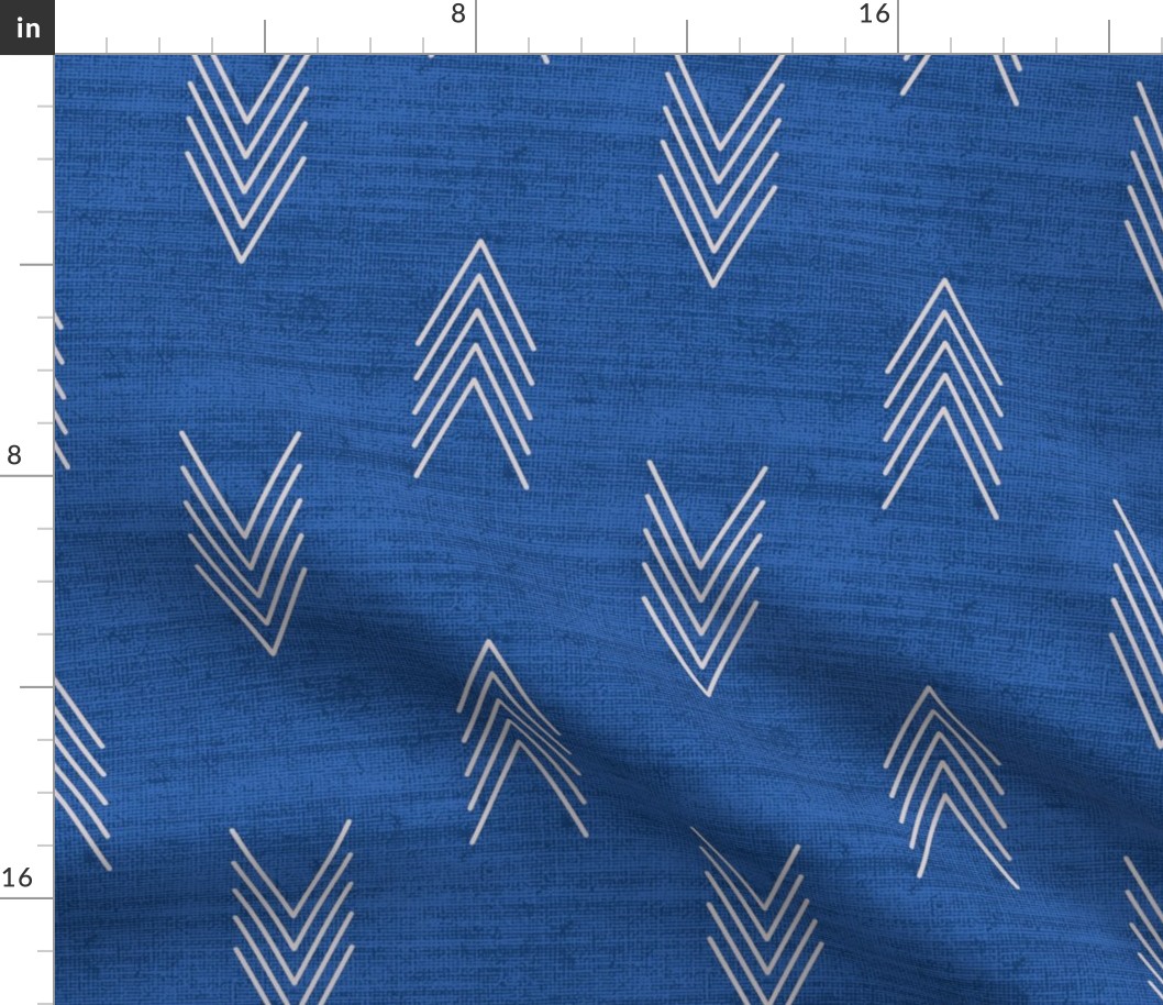 Geometric Chevron Arrows Inspired by African Mudcloth Blue and White