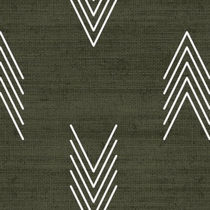 Dark Green Geometric Chevron Arrows Inspired by African Mudcloth