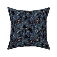 Floral Black Puppy Dogs Blue / Small