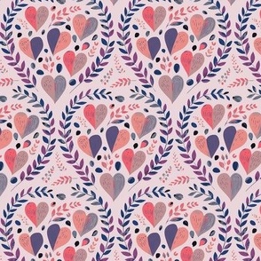 hearts and laurel - pink and purple