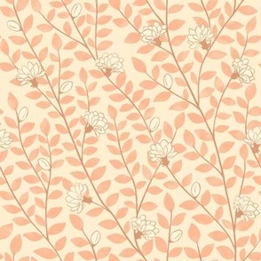 Hand Drawn Watercolor Gouache Leaves and Trees | Peach, Pink Pastel, Playful Style | Floral and Foliage Pattern