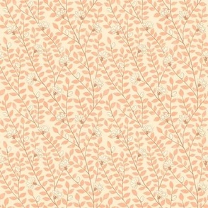 Hand Drawn Watercolor Gouache Leaves and Trees | Peach, Pink Pastel, Playful Style | Floral and Foliage Pattern | Small scale