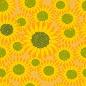 layers of yellow Sunflowers -vibrant, warmth - green, orange