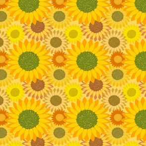 Yellow sunflowers- Fresh, warmth, optimism-green, olive, orange, brown