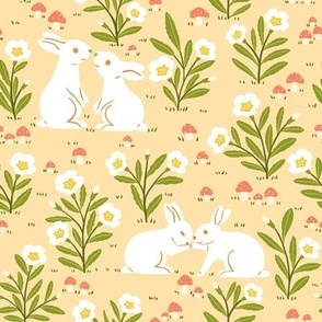 Playing Easter bunny / rabbit in the field with Primrose flower and Mushroom | Merry Easter Collection | Large Scale