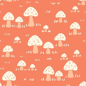 Mushroom and grass in the field | Tomato Red Background | Merry Easter Collection | Large Scale