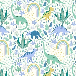 dinosaur dreams/mint green blue yellow