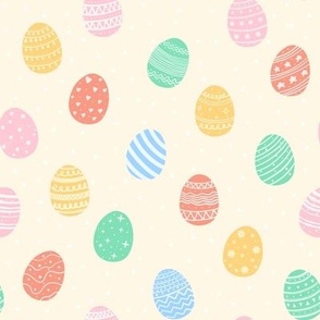 Decorated Easter Eggs in Pastel Colors and white cream background | Merry Easter Collection | Large Scale