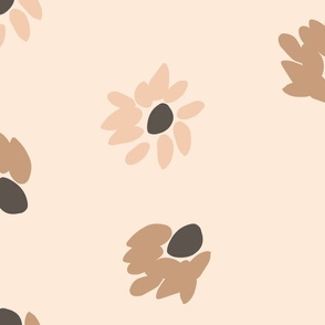 (XL) taupe, tan flowers like polka dots on light desert sand brown