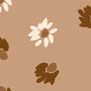 (XL) copper brown, white flowers like polka dots on tan brown