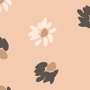 (XL) taupe, beige flowers like polka dots on desert sand brown