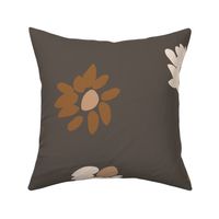 (XL) copper brown, white flowers like polka dots on dark taupe brown