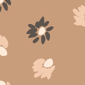 (XL) taupe, tan flowers like polka dots on desert sand brown