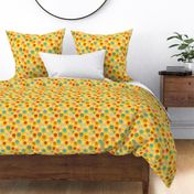 Medium Scale Retro Drippy Melting Smile Faces and Daisy Flowers on Yellow