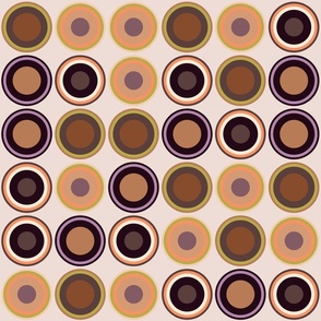 (M) Circles in brown, copper, taupe, beige, orange, yellow, green, lilac on beige
