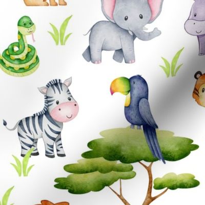 Safari Animals Baby Nursery Watercolor 