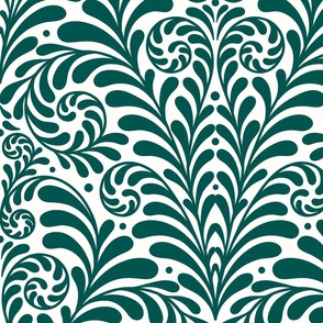 Damask Gothic Fern in custom forest green white jumbo 24 wallpaper scale by Pippa Shaw