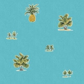 sparse pineapples on teal linen