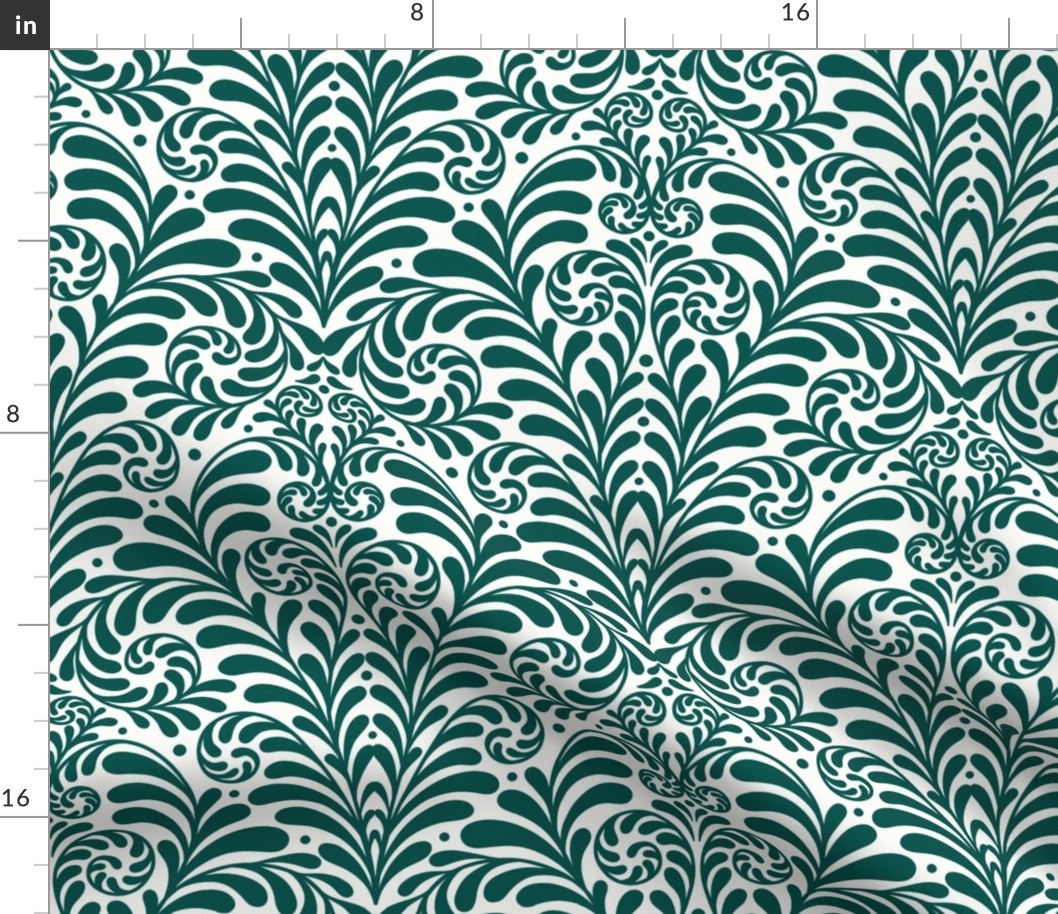 Damask Gothic Fern in custom forest green white extra large 12 wallpaper scale by Pippa Shaw