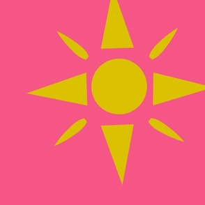 Yellow sun and moon on pink background